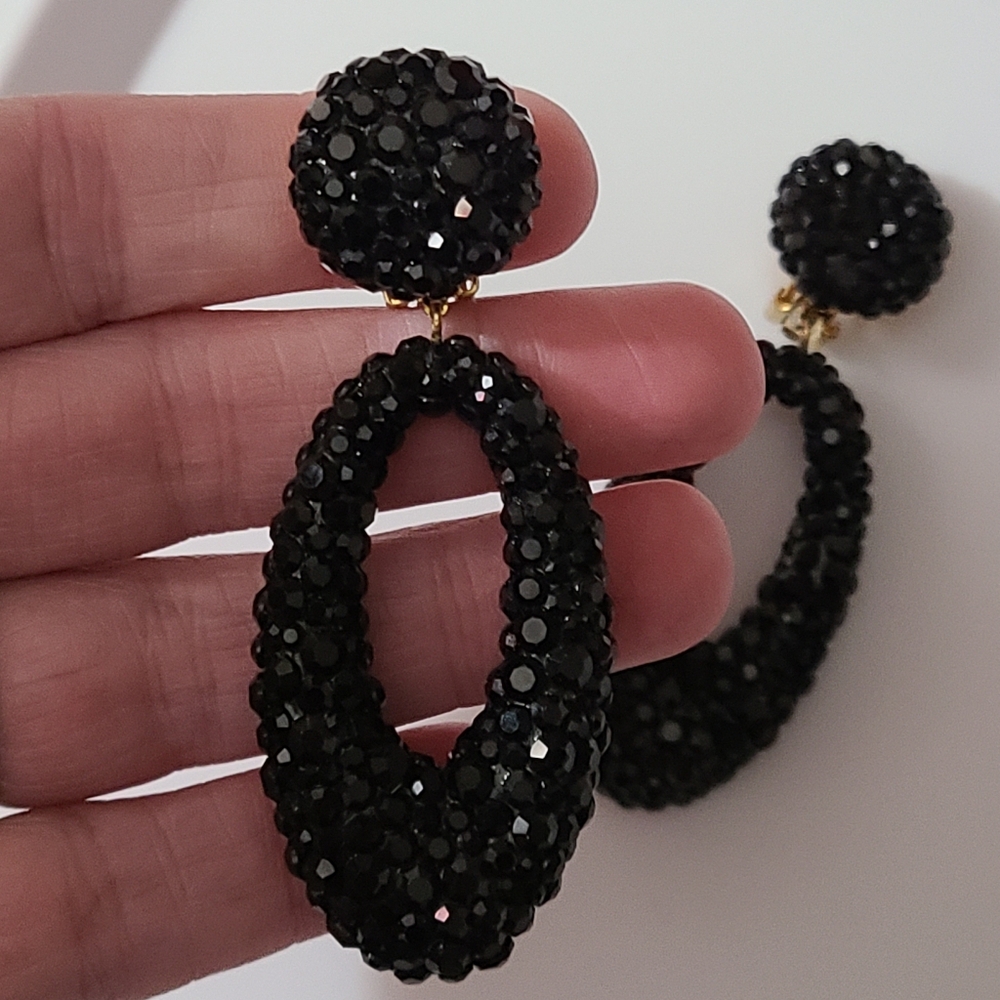 Vintage James Arpad Full Rhinestone Clip On Earrings Designer Estate Luxury Euc